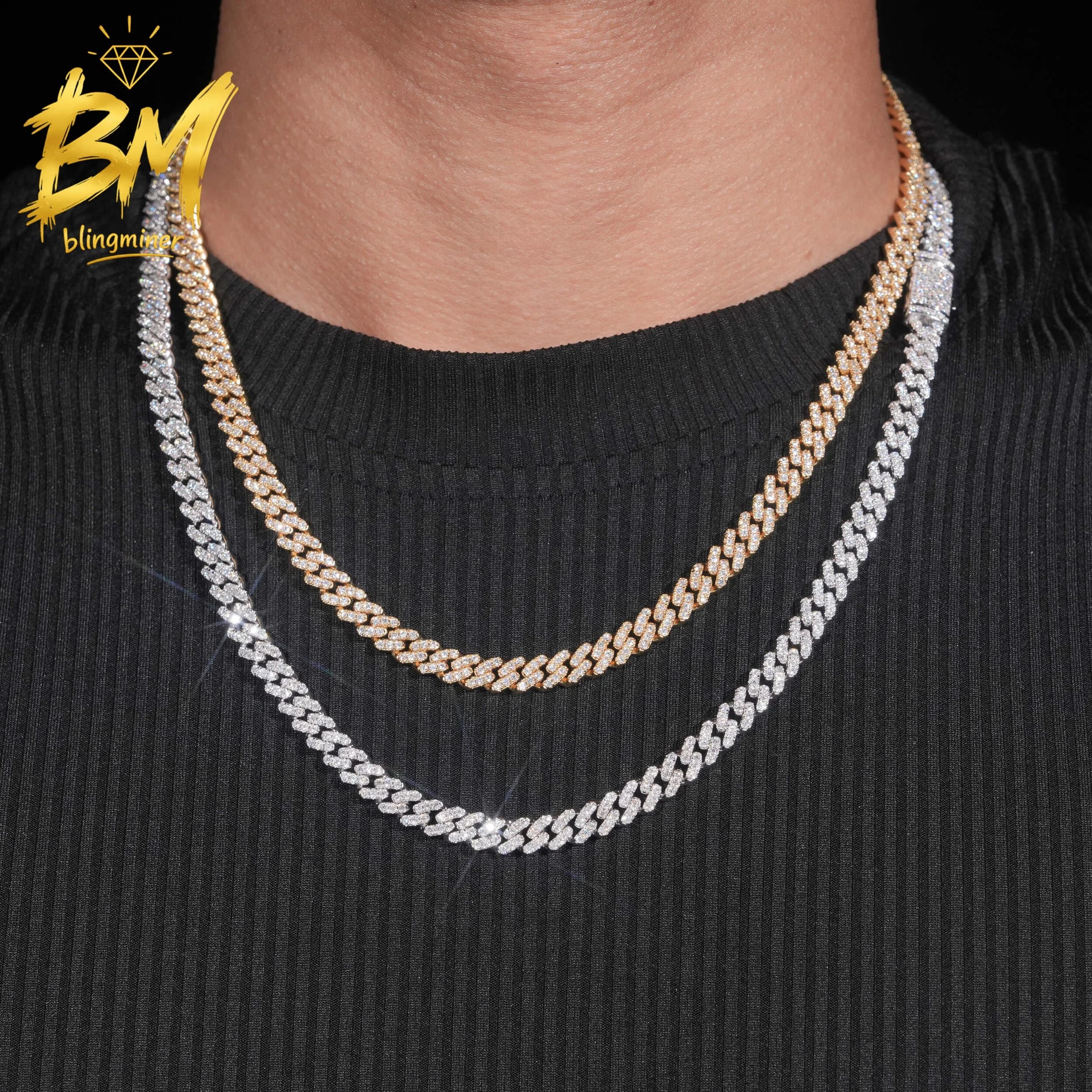 Blingminer 6.5 VVS Moissanite Chain Iced Out Necklaces For Men Brass Cuban Chain Pass Diamonds Tester With GRA Free Shipping