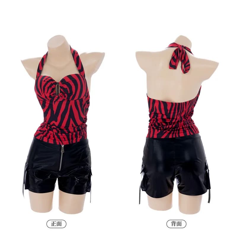 Obsession Nikki Halter Top Cosplay Women Tops Mesh Halter Top Red Zebra Top Horror Movie Roleplay Summer Hot Top Halloween Suits