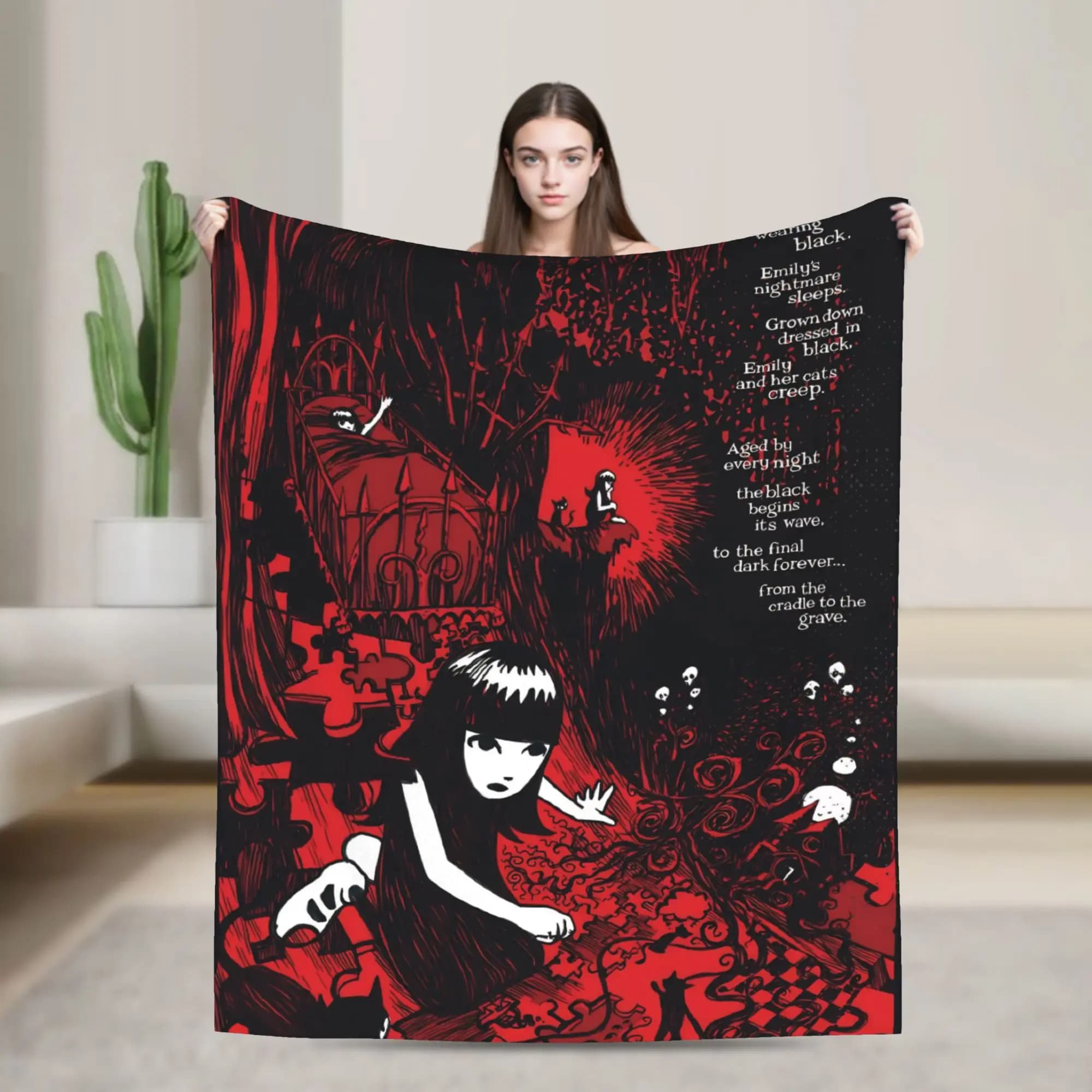 Funny Printing E-Emily the Strange Blanket Velvet Decoration Portable Lightweight Throw Blankets for Sofa Outdoor Quilt