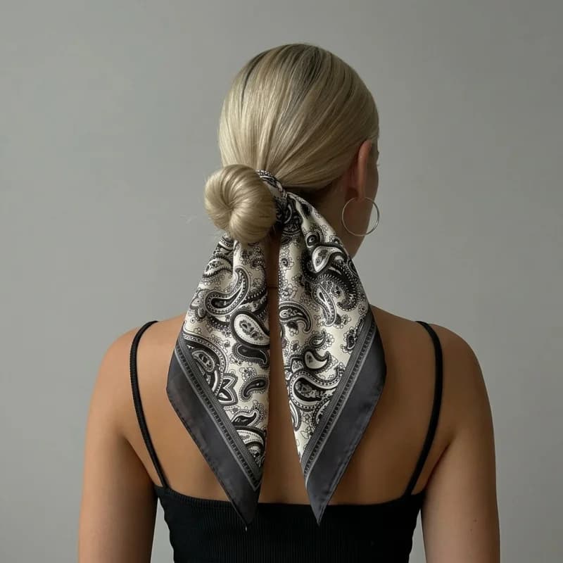 Foulard Quadrato di Lusso in Raso con Stampa Paisley, Fascia per Capelli Vintage, Bandana, Sciarpa per il Collo da Donna, Accessorio Multiuso per Capelli e Borsa