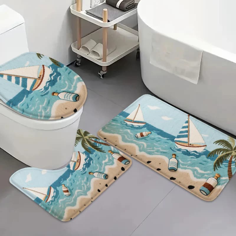 Vento curativo, onde della spiaggia, zerbino dei cartoni animati, lavabo, tappetino assorbente, doccia, tappeto piccolo, tappetino per WC, tappeto piccolo