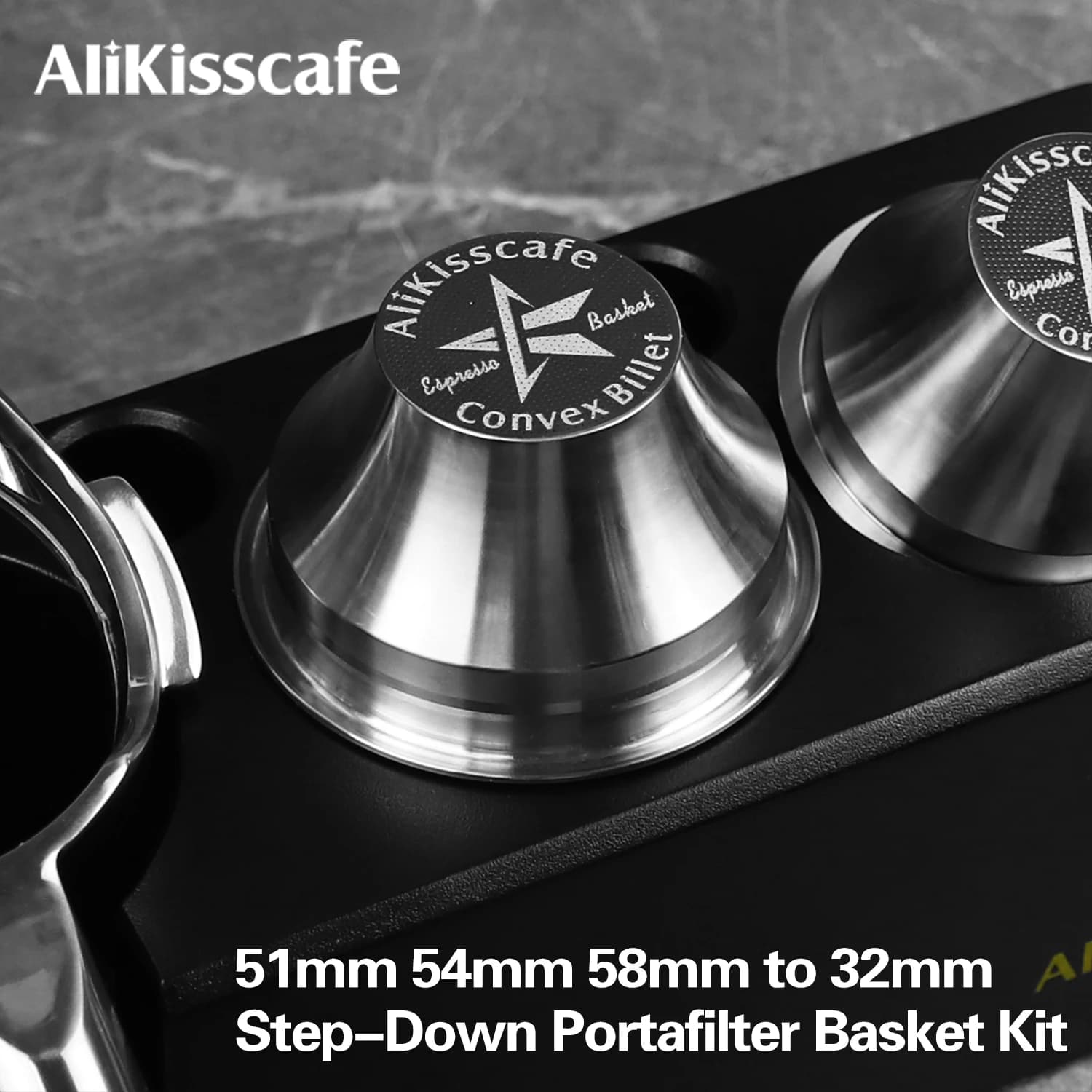 Alikisscafe Cestello Portafiltro Step Down Convesso in Alluminio 51mm 54mm 58mm per Delonghi Breville Gaggia Accessori Espresso Strumento Barista