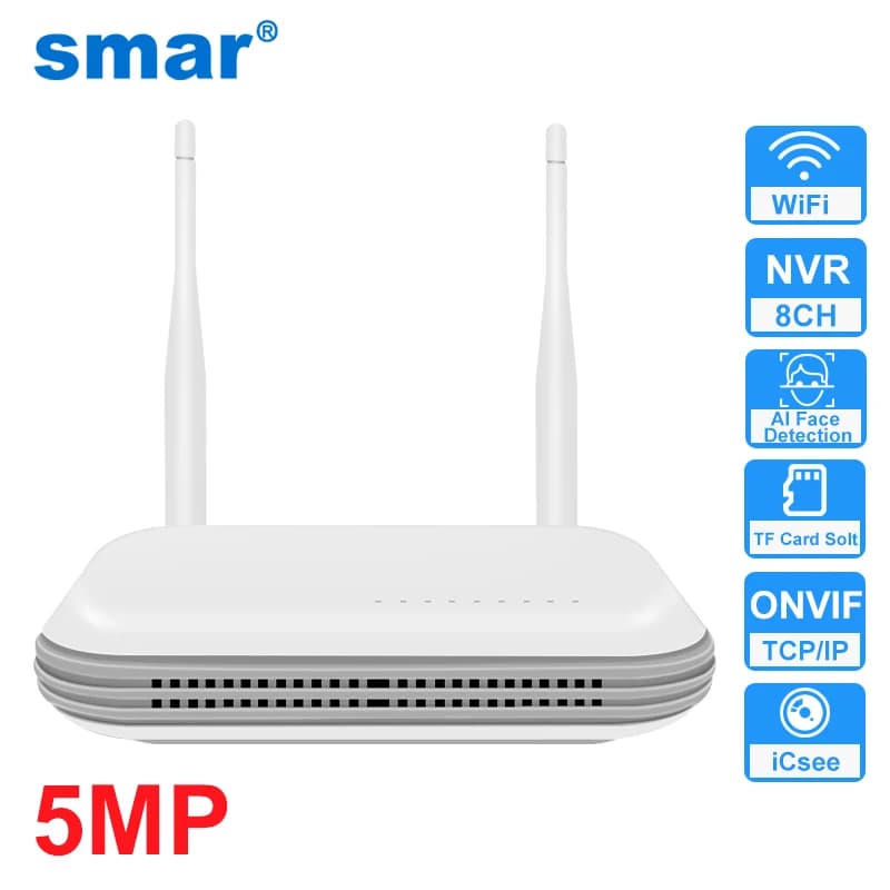 Network Video Recorder NVR WiFi 8 Channels H.265 for Wireless System 3MP/5MP, Voltage Detection Support, Slot TF Card, Onvif, App ICsee