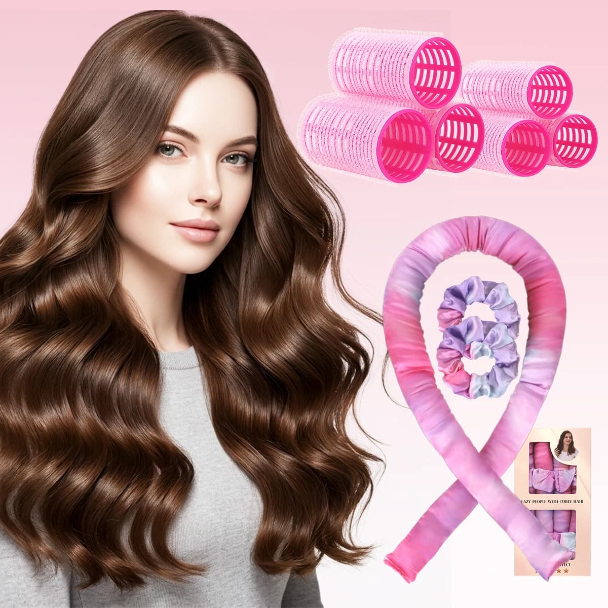 Set da 9 pezzi senza ferro arricciacapelli elettrico, con arricciacapelli per capelli lunghi, per arricciare i capelli da donna durante la notte, set per arricciacapelli senza sforzo.