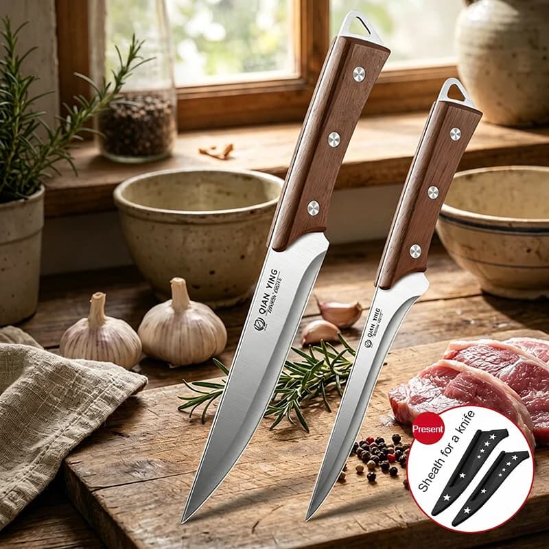 Coltelli professionali per disossare e coltelli da cucina ad alta durezza, adatti per la macellazione di suini, bovini e ovini in cucina.