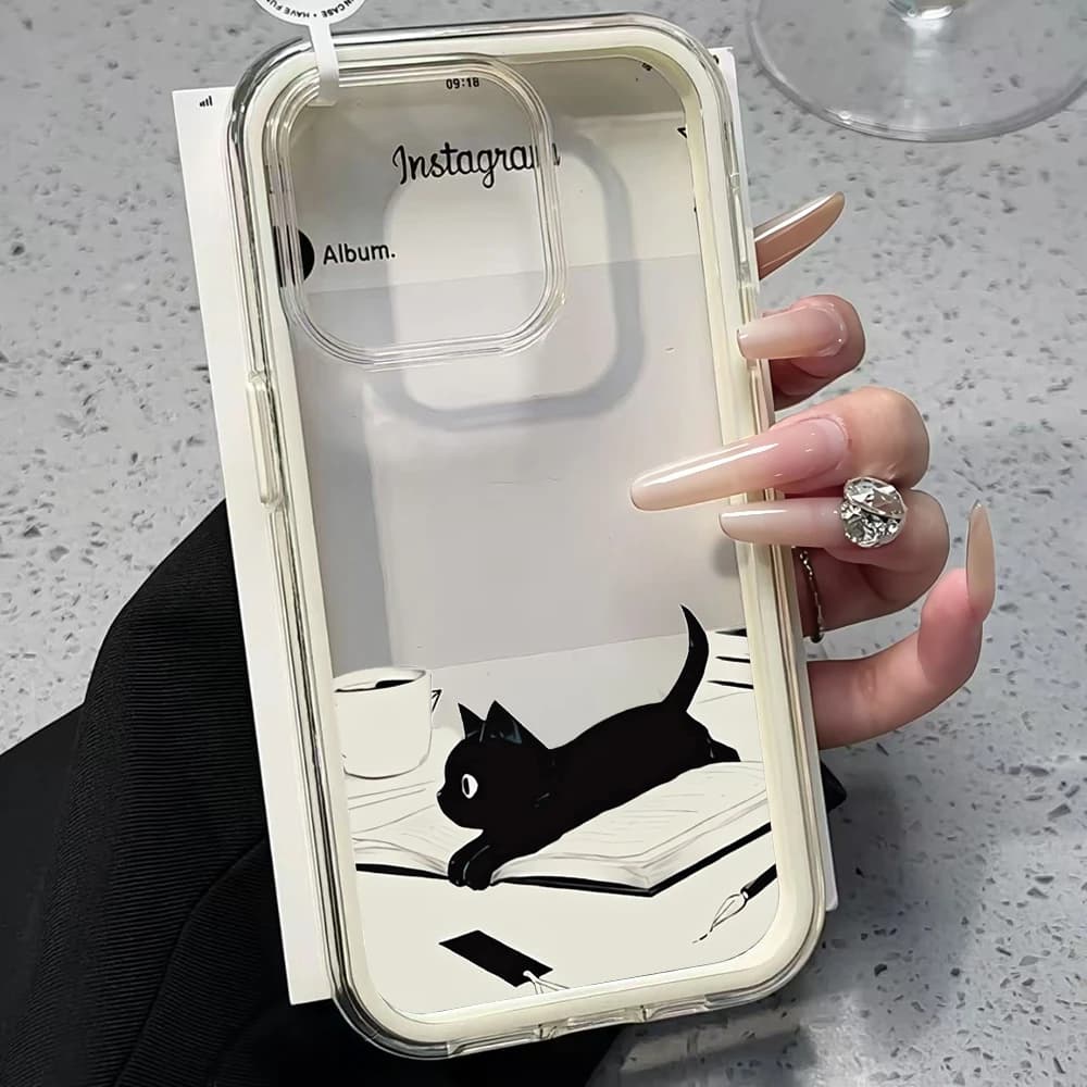 Shockproof Funny Black Cat Transparent Candy Phone Case For iPhone 11 12 14 15 16 13 17 Pro Max Plus Air Clear Cases Cute Cover