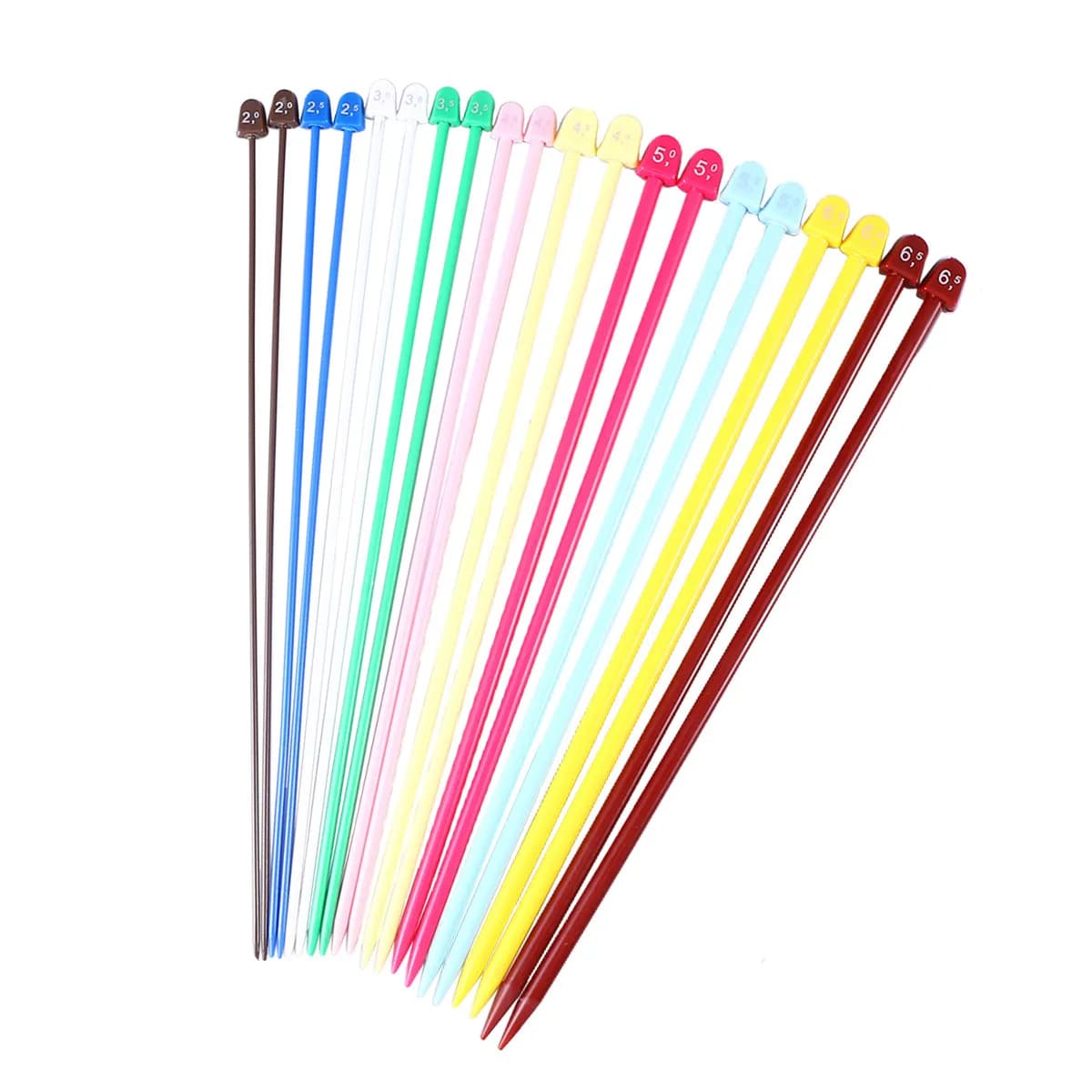 10 Paia di Ferri da Maglia Dritti 25Cm 2.0-6.5mm Professionali a Punta Singola con Punta in Plastica e Metallo, Leggeri e con Impugnatura Confortevole per la Mano