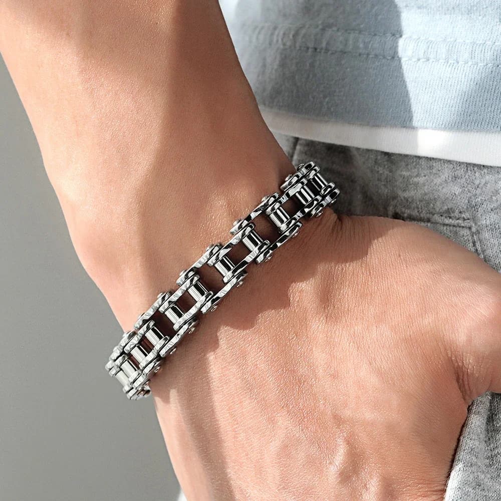 Bracciale da motociclista in acciaio inossidabile di alta qualità Catena da moto da uomo Punk Rock Braccialetti da bicicletta moda maschile Gioielli con catena da polso