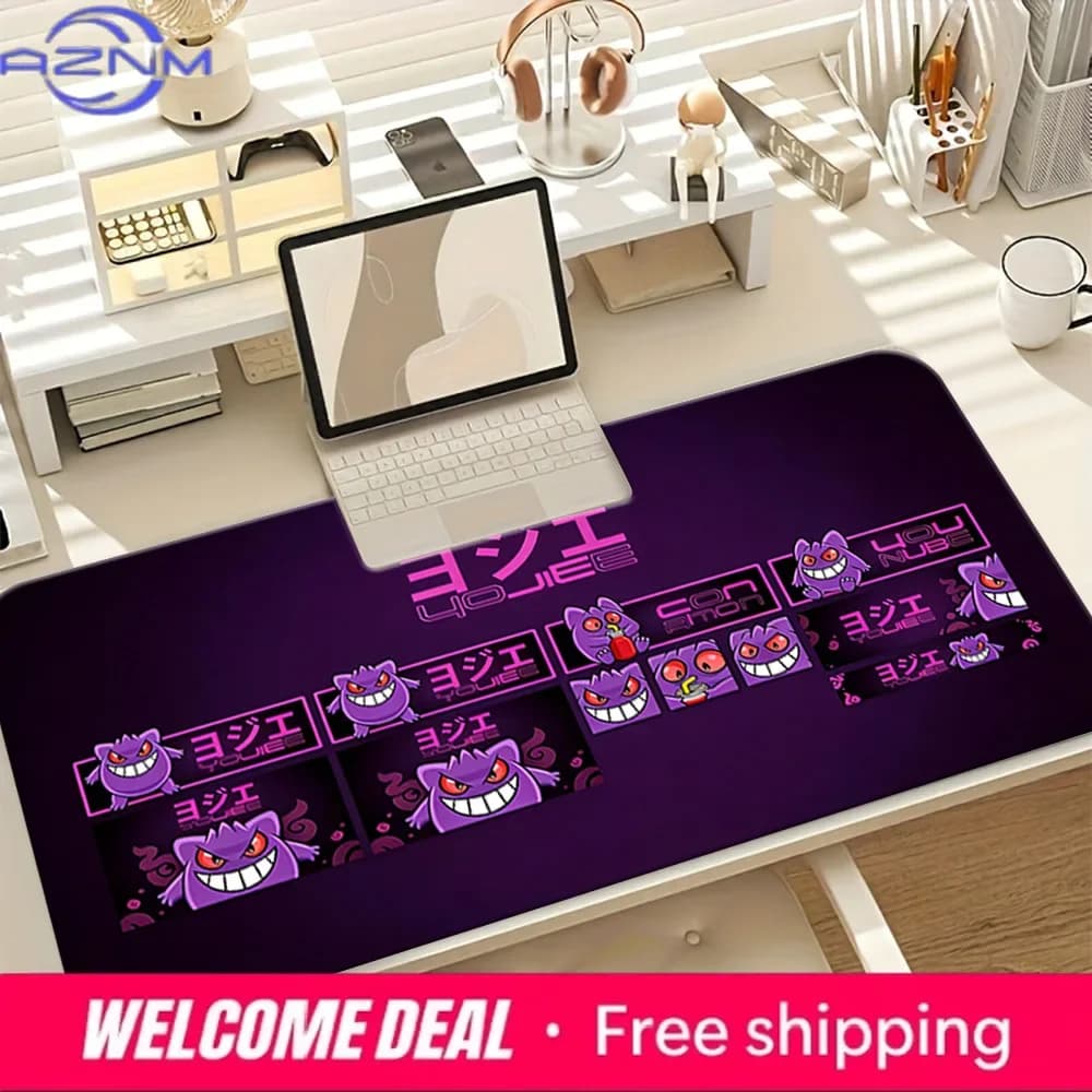 Tappetino per mouse da gioco Neon Gengar, grande tappetino da scrivania antiscivolo