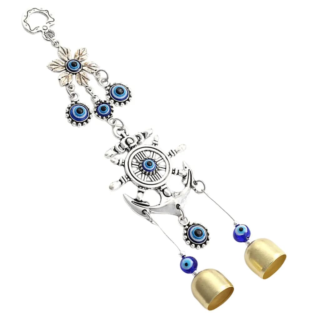 Large Decorative Wind Chime Made of Sturdy Alloy with Evil Eye and Boat Anchor for Garden Balcony Door Window Hanging Crispy