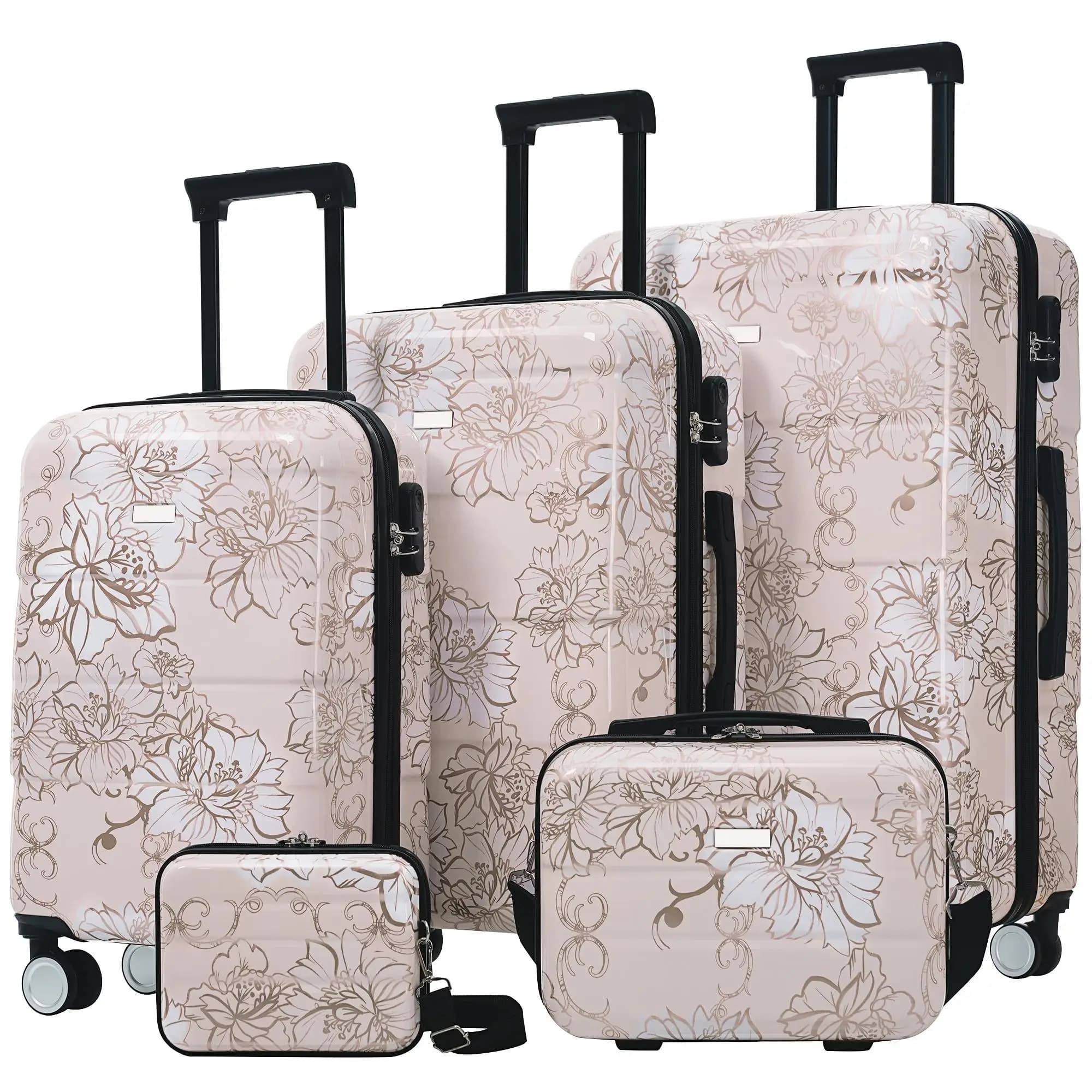 5 Piece PC Hardside Luggage Set 20 24 28 Inch Spinner Wheels with Lock Lightweight Travel Suitcases and Cosmetic Cases
