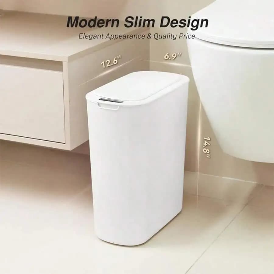 Modern Slim White Bathroom Trash Can With Lid 12L Step Pedal Waste Basket For Toilet Bedroom Office