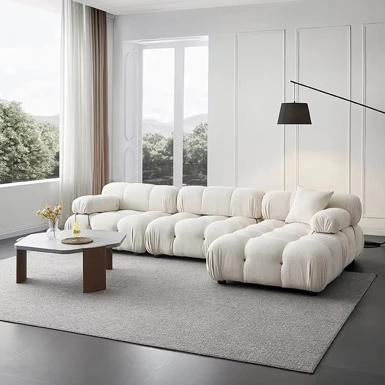 Set di divani componibili modulari per soggiorno moderno a compressione all'ingrosso, gambe in legno a forma di L