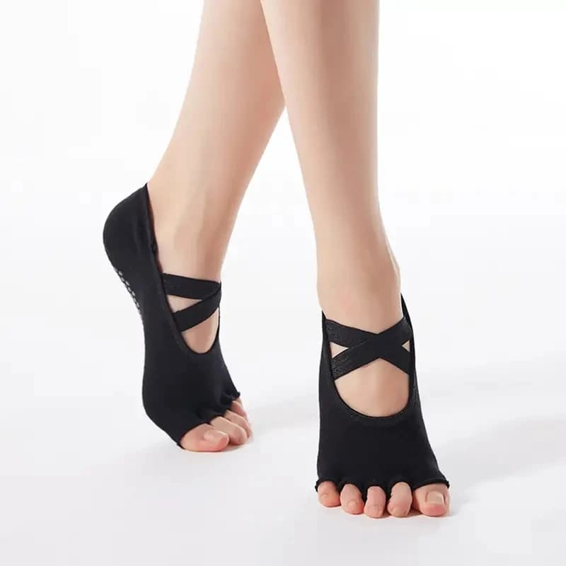 Women's five-tie yoga socks with cross-stitching for ballet dance sock without back fitness pilates sports socks for women gym slippers