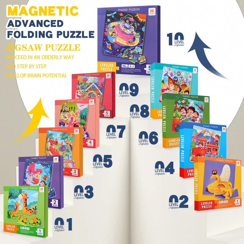 Puzzle Magnetico in Legno per Bambini con Motivi Cartoon, Libro Silenzioso Interattivo, Giochi Educativi Montessori per Bambini