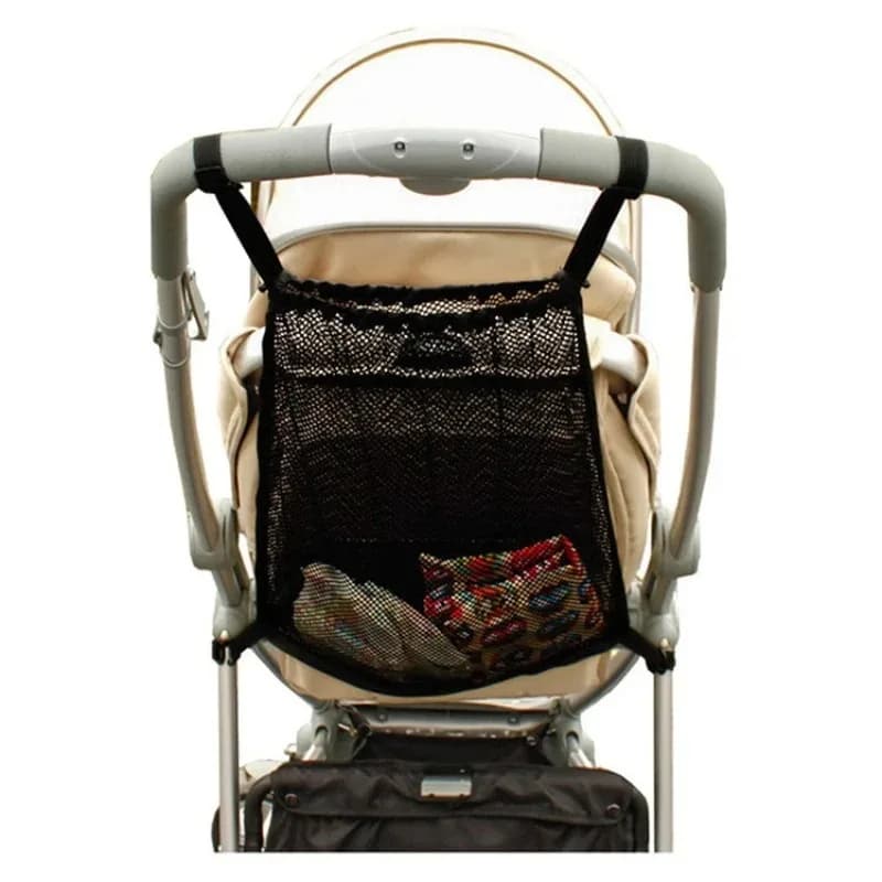 Borsa a rete portaoggetti per passeggino, Borsa a rete per seggiolino passeggino, Grande capacità per pannolini, biberon, giocattoli, Borsa da appendere