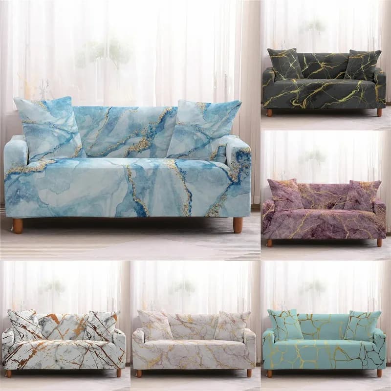Elastic cover with marble print 1/2/3/4 seats, covered sofa cover and easy to cover, fully covered and anti-getative