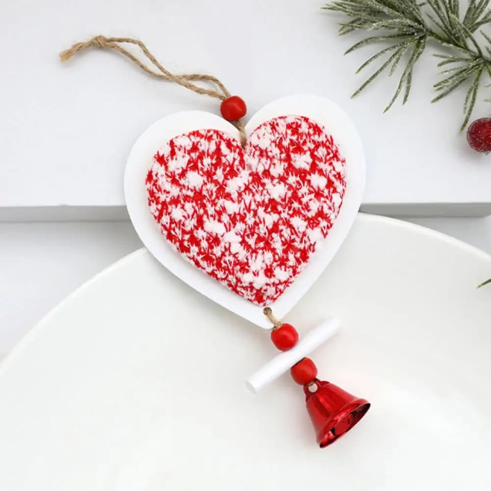 Cute Christmas Ornament with Bells White Christmas Wind Chime Festive Christmas Tree Ornaments Set Wooden Heart Bell Star