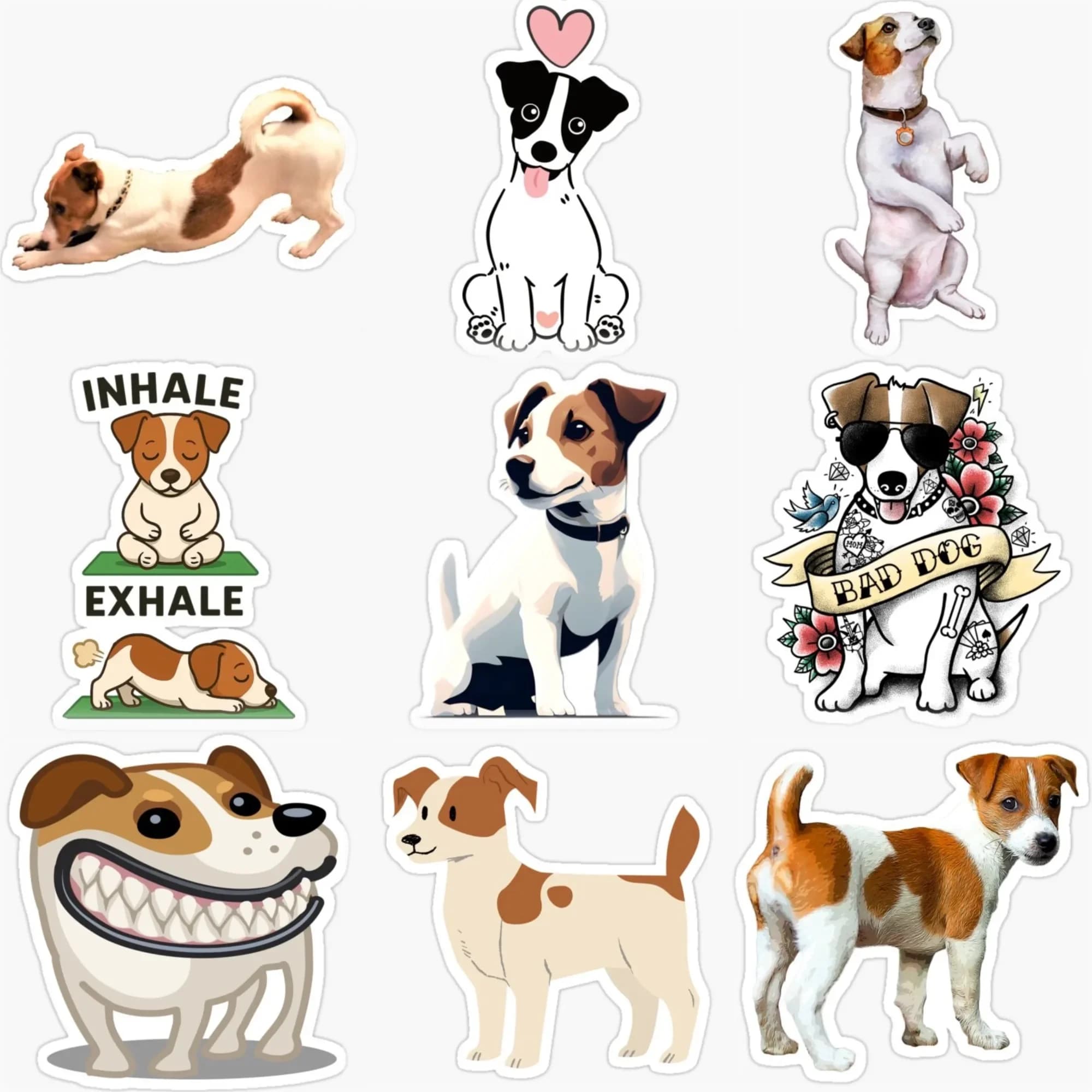 Wall decal waterproof with cute cartoon pets Jack Russell to decorate car, bicycle, helmet, refrigerator