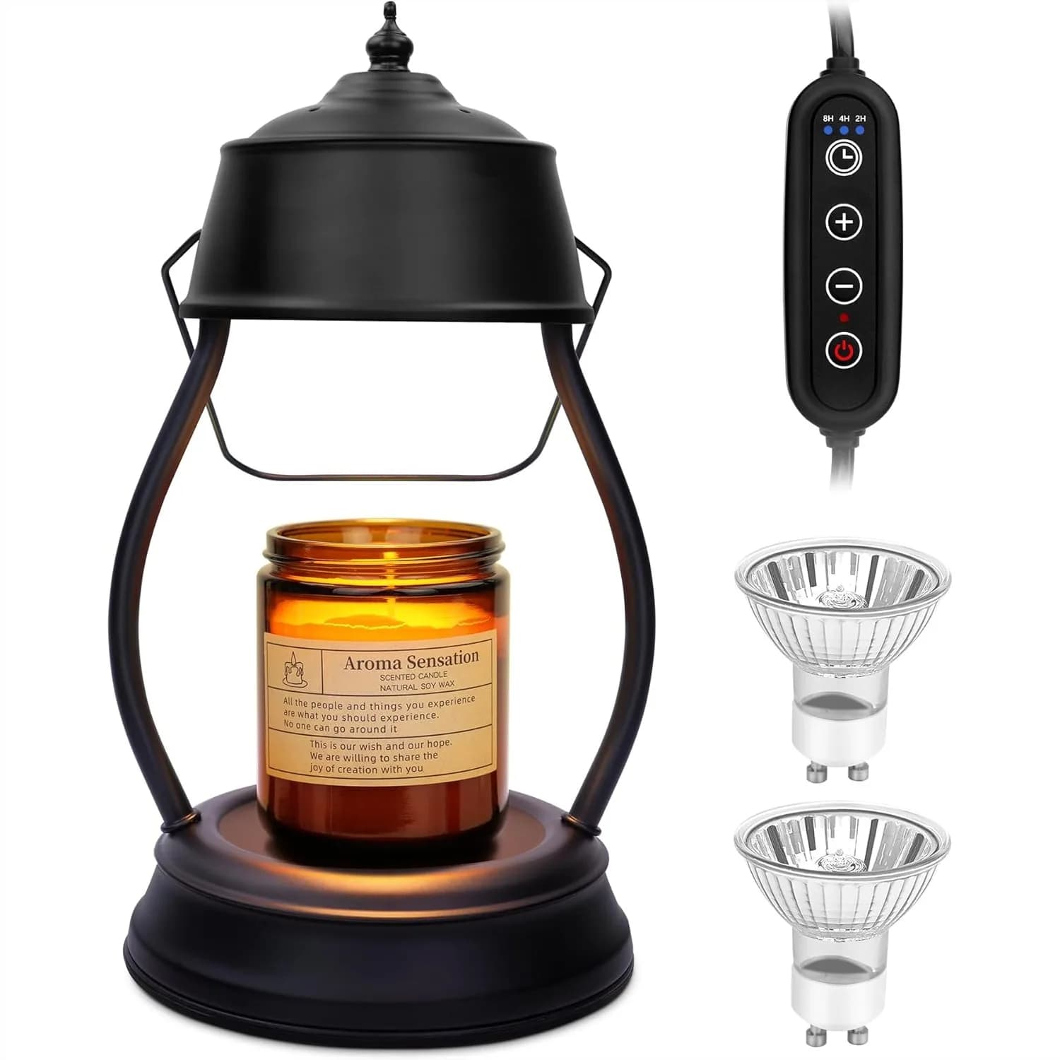Lampada Scaldacandele Dimmerabile con Timer, Lanterna Nera per Arredamento Casa e Ufficio, Regalo di Inaugurazione Casa