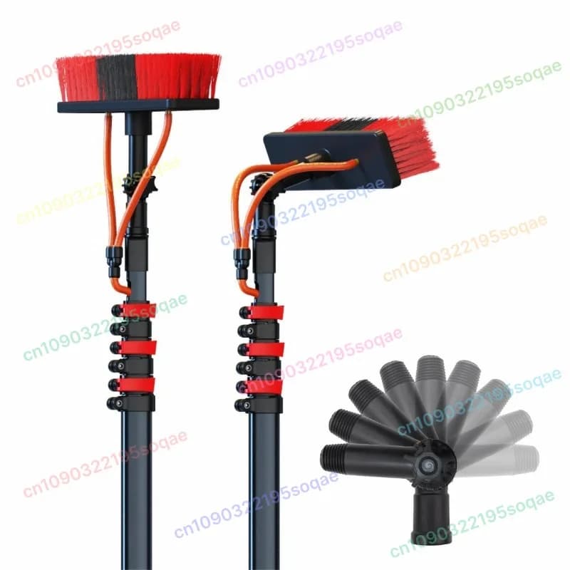 1 pz. Strumento per la pulizia di pannelli fotovoltaici Asta telescopica per vetri solari Spazzola a spruzzo d'acqua per lavaggio auto e pareti esterne