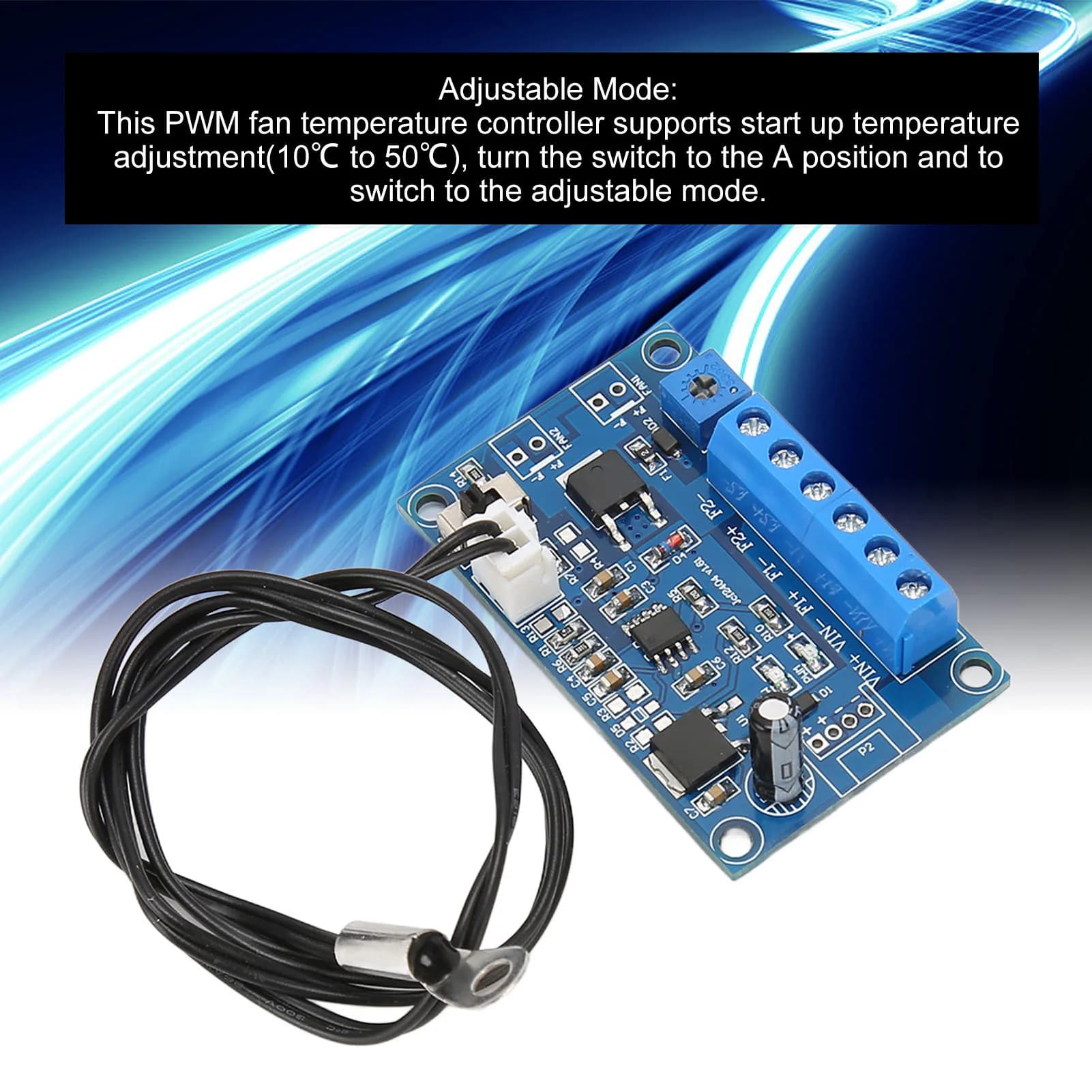 Regolatore di velocità della ventola del PC Connessione semplice Cavo stabile da 19,7 pollici Regolatore di velocità della ventola PWM in modalità fissa regolabile per ventola 12V/24V