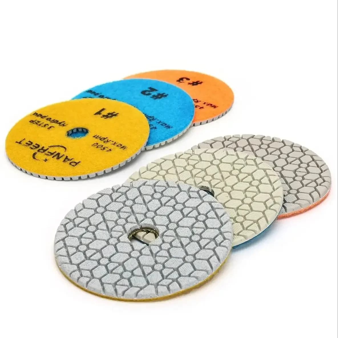 3 Passaggi1-3 # Tamponi per lucidatura diamantati da 4 pollici Dischi abrasivi per levigatura in marmo, pietra di granito umido/secco, con supporto a gancio e anello da 100 mm