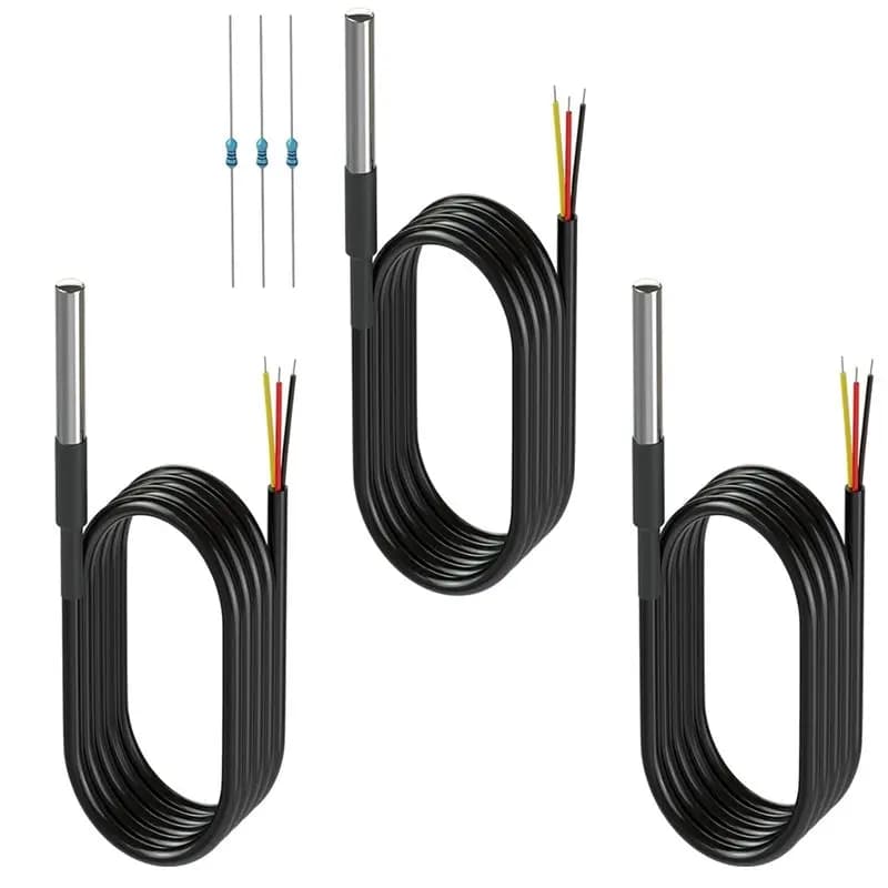DS18B20 waterproof temperature sensor probes compatible with Arduino and Raspberry Pi, with do-it-your kit of 2 4,7K Ohm resistors