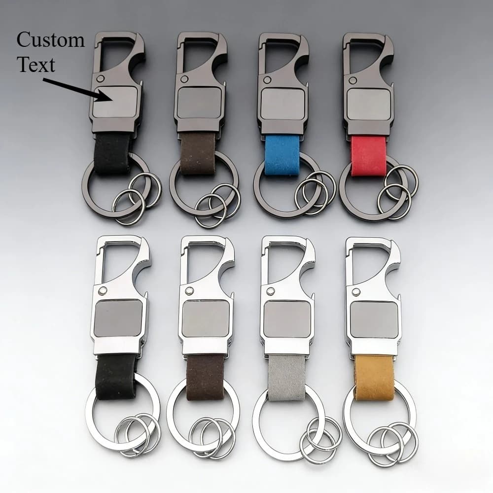 Custom Keyring with Laser Engraving, Leather and Metal Bottle Openers, Multifunctional Stainless Steel Keyring Ring, Gift