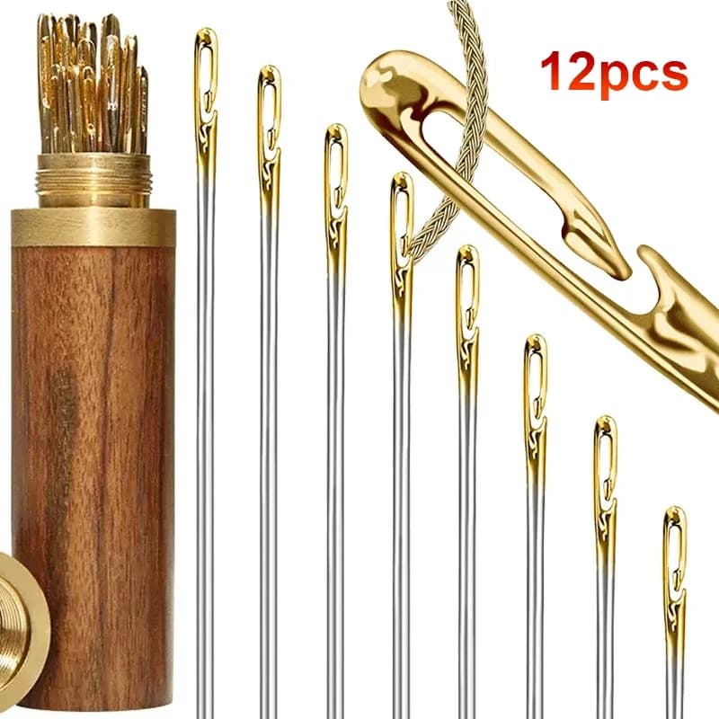 12 pz Cieco Ago Per Cucire Anziani In Acciaio Inox Rapido Automatico Autofilettante Ago Perni Per Cucire FAI DA TE Punzonatrice Infila Ago