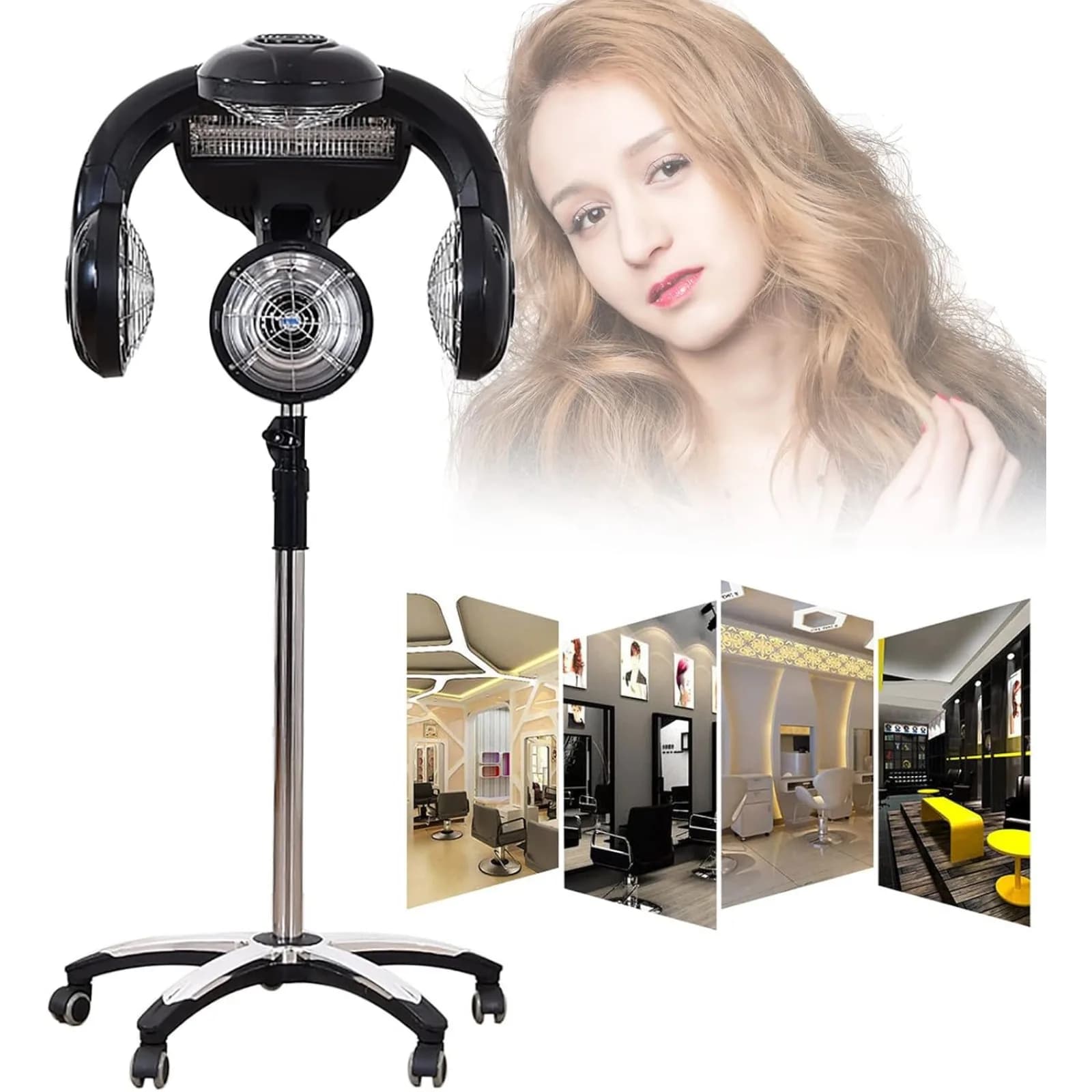 Asciugacapelli professionale, processore professionale per capelli a infrarossi da 1400 W con ruote, lampada a infrarossi per asciugacapelli da terra