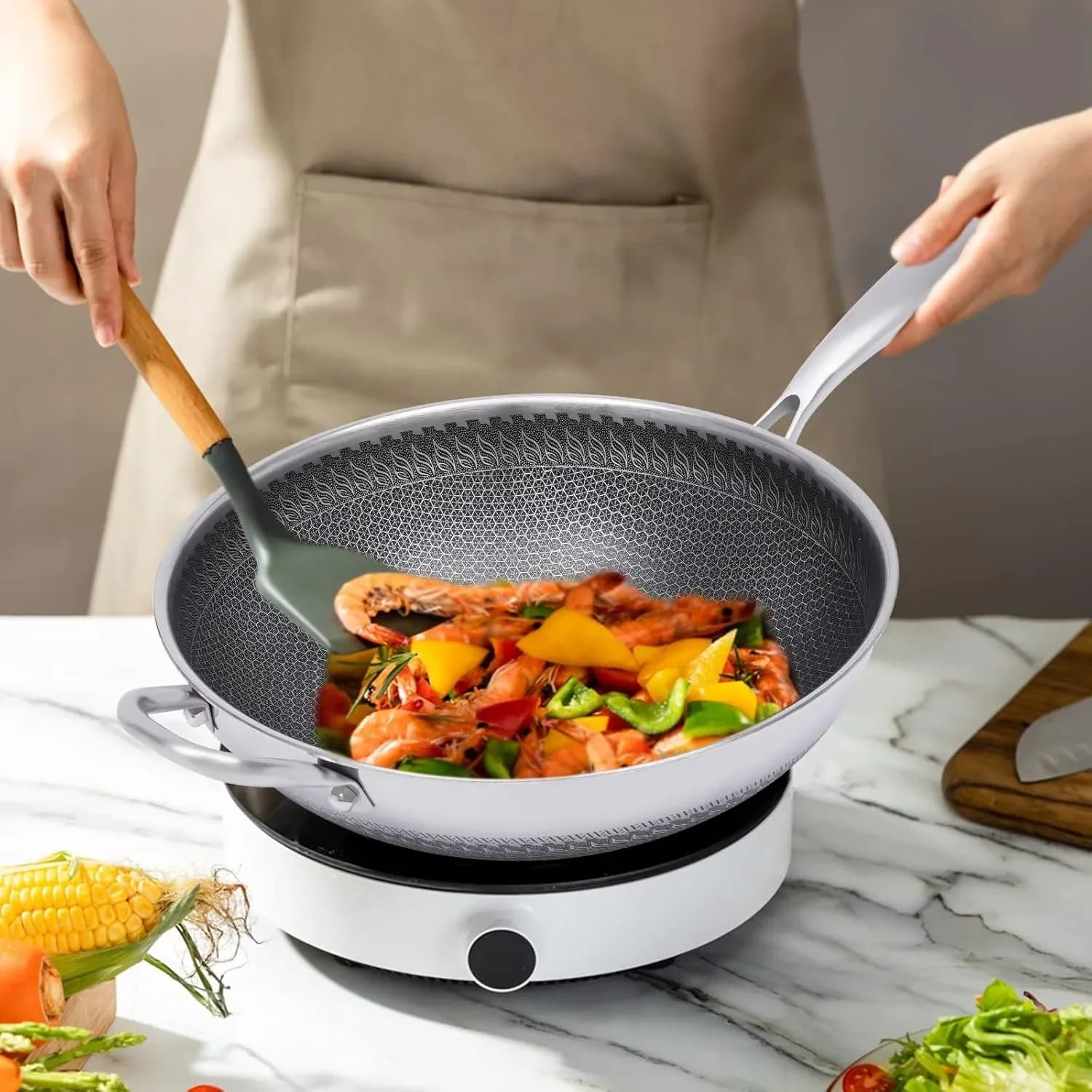 13,5 inch stainless steel skipboard with honeycomb coating, non-stick and scratch resistant