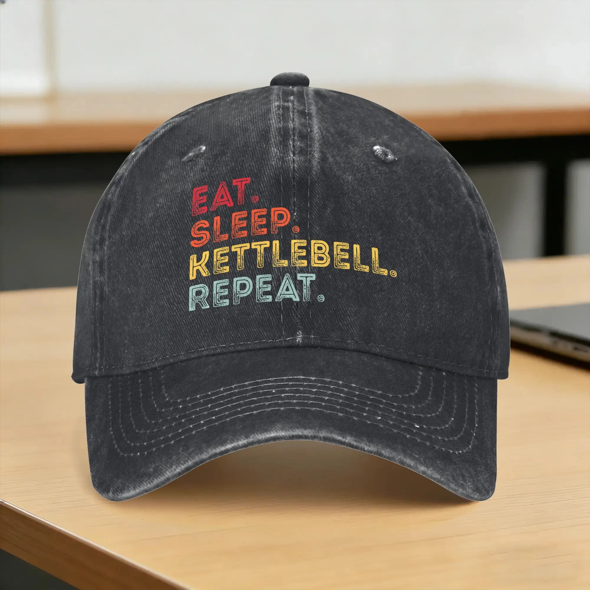 Retro Eat Sleep Kettlebell Repeat Fitness Gym Sun Baseball Cap Men Women Print Trucker Hat Summer Street Style Baseball Caps