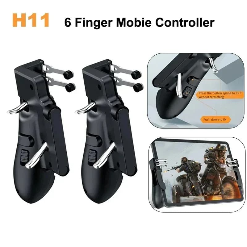 H11 Mobile Controller PUBG Aim Shooting 6 Finger Game Trigger Handle Button for iPad Tablet Universal Gamepad Joystick Grip L1R1