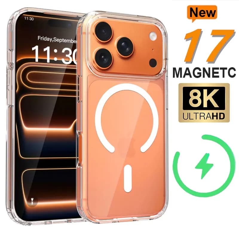 For Magsafe 8K Clear Phone Case For iPhone 17 Pro Max 17 Air 15 14 13 11 12 16 Pro Max Plus Mini Transparent Silicone Soft Cover