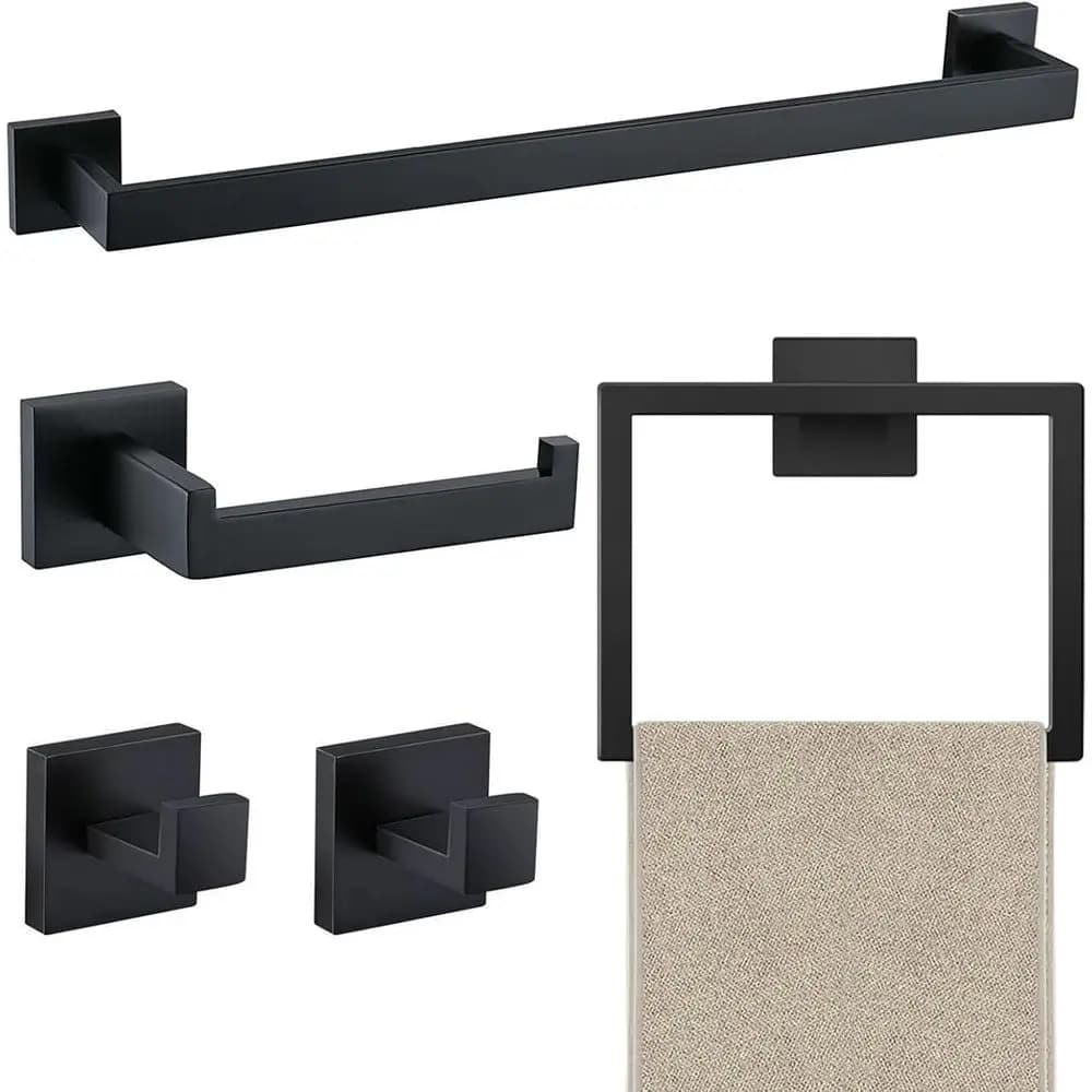Set di 5 Accessori per Bagno in Acciaio Inox Nero Opaco, Portasciugamani da Parete 23.6 Pollici