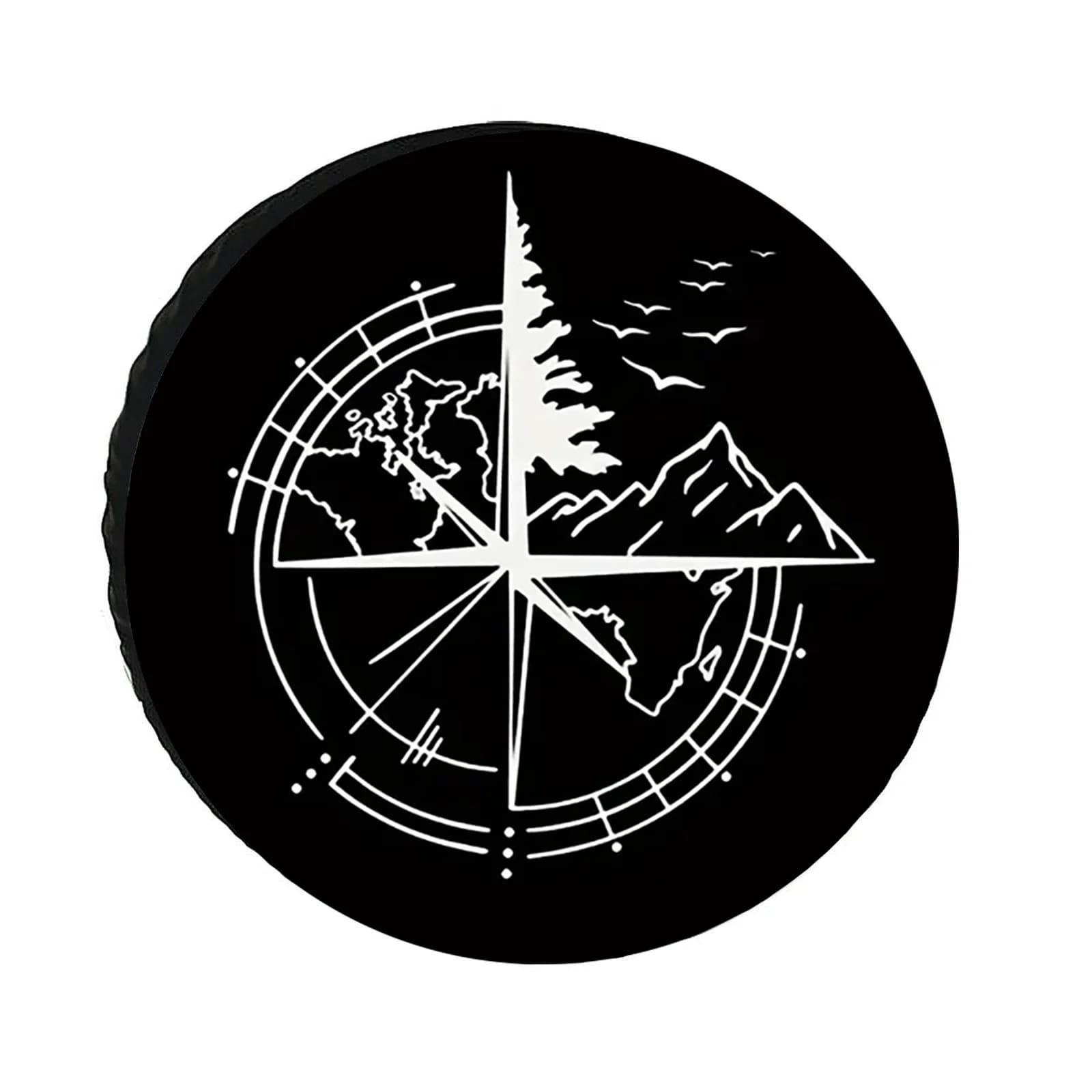 Black And White Minimalist Compass River Pattern, Windproof Dustproof Tire Protector Cover, Spare Tire Cover, 28/30/32/34 Inches