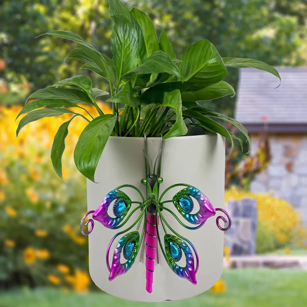 2Pcs Iron Butterfly Plant Pot Hanger Decorative Flower Pot Ornament Hanging Micro Landscape Garden Decor Plant Decor Hanger