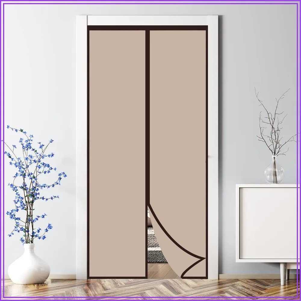 Magnetic Insulated Door Curtain, Thermal Self-Closing Screen for A/C Rooms, Patio, Bedroom, Hands-Free, Fits Up to 34"x80", Coffee