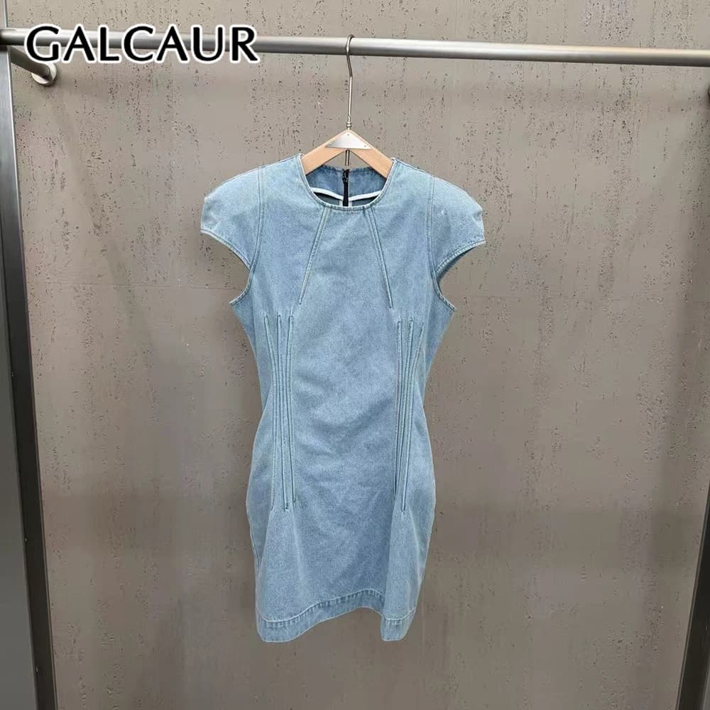 GALCAUR Solid Slimming Minimalism Dress for Women Round Neck Sleeveless Patchwork Zipper Chic Dresses Female Fashion New Style