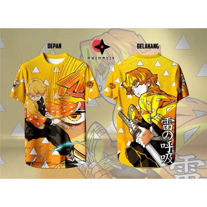 Men's Demon Slayer Zenitsu Agatsuma Thunder Breathing Jersey with triangular print, short sleeve, casual sportswear