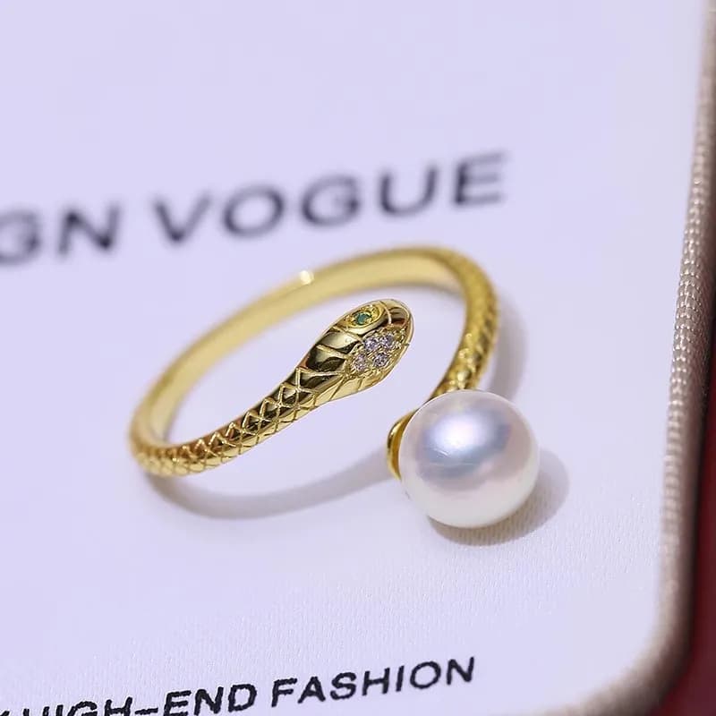 MeiBaPJ 7-8mm Perle Nearround Natural Gold Serpent Ring Fashion Make yourself Support in Silver 925 Setting Fine Wedding Jewelry for Women