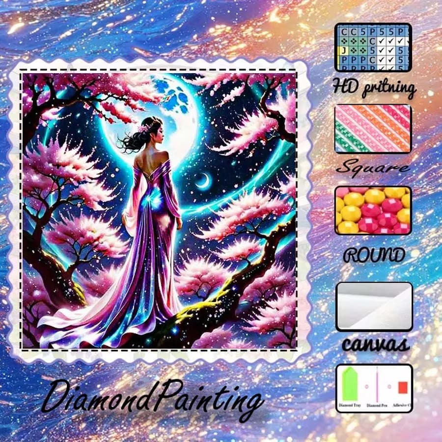 1 pezzo di tessuto floccato 5D fai da te, trapano speciale, kit per pittura con diamanti, donna, luna, mosaico con motivi, arte con diamanti
