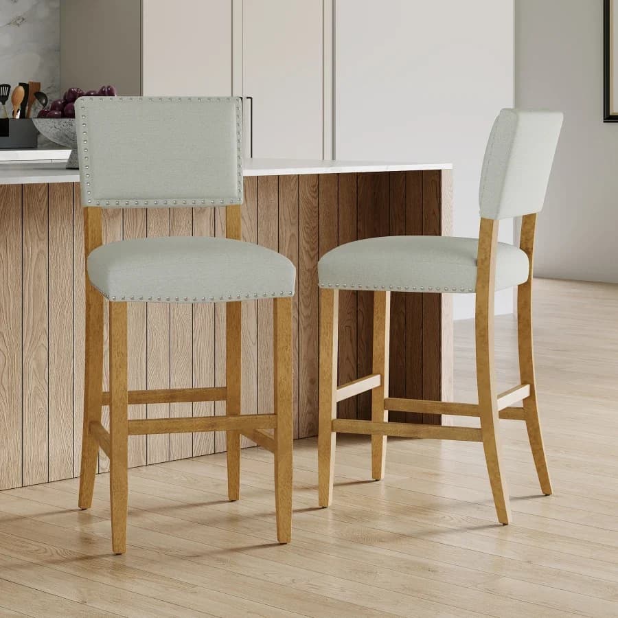 Barstools With rivet decoration set of 2, wood Frame, fabric Sponge cushion and Upholstered Barstools, Bar Chairs for Kitchen I