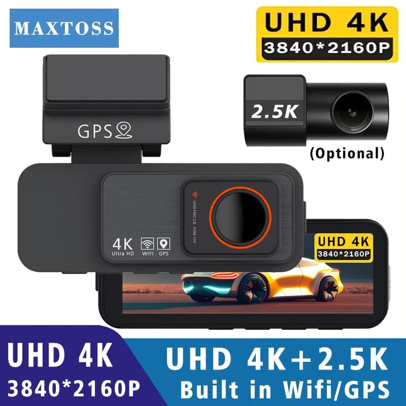 4K WIFI Dash Cam GPS 2160P DVR per auto anteriore e telecamera per auto con doppio obiettivo posteriore 2.5K con visione notturna G-Sensor 24H Monitor di parcheggio