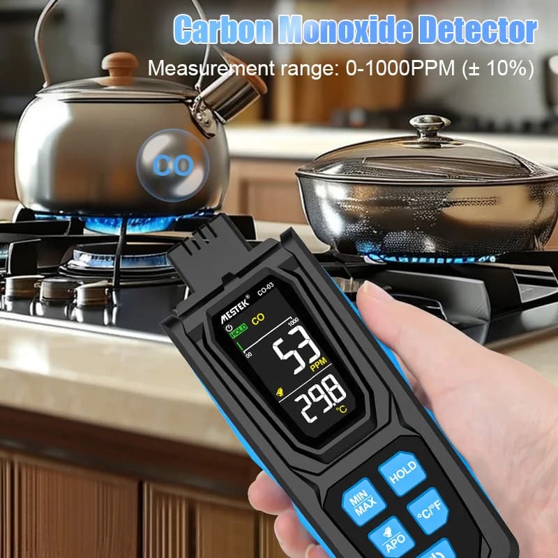 Rilevatore portatile di monossido di carbonio Rilevatore di CO con allarme acustico e visivo Display LCD per tester di gas CO ad alta precisione 0-1000PPM