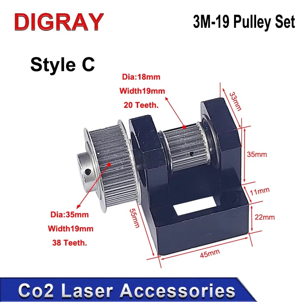 Set Base Gears, Mechanical Components, 3M Reducer, Pulley Tensor, Pulley Decked for Laser Engraving and Cutting Machine