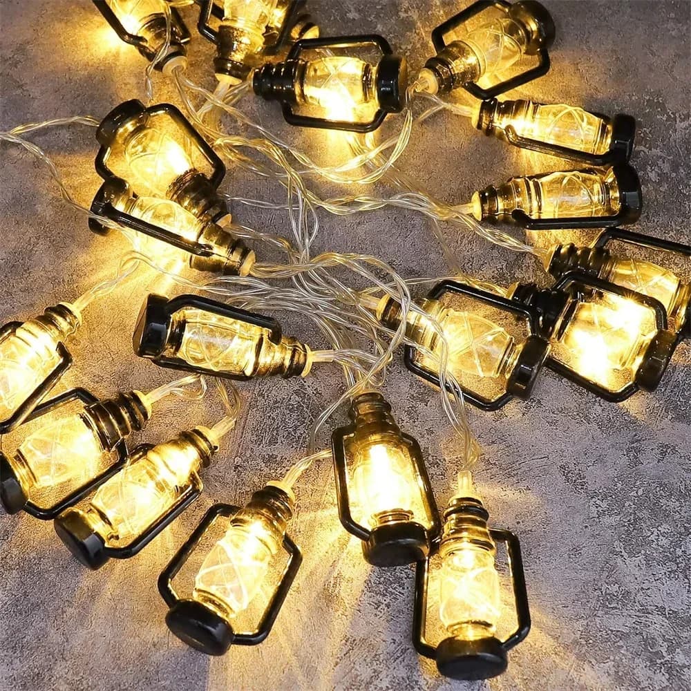 Vintage Kerosene Lamp LED String Lights Battery Powered Retro Mini Lantern Fairy Lamp For Bedroom Wedding Camping Holiday Home