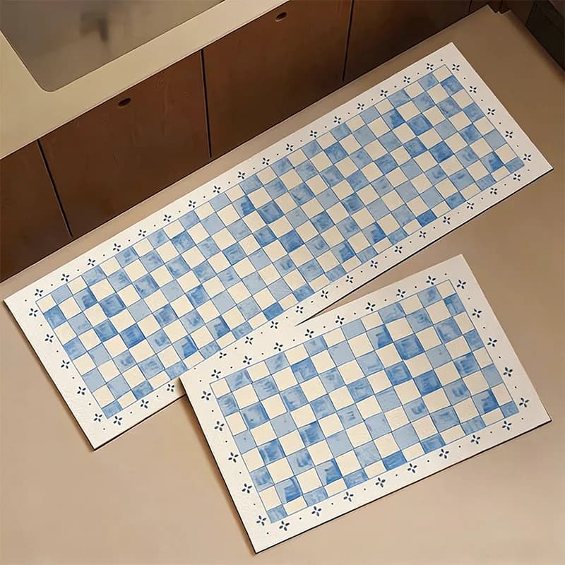 Tappeto da Cucina Antiscivolo e Antimacchia in PVC Lungo, Motivo a Scacchi Semplice, Impermeabile, Decorazione per la Casa