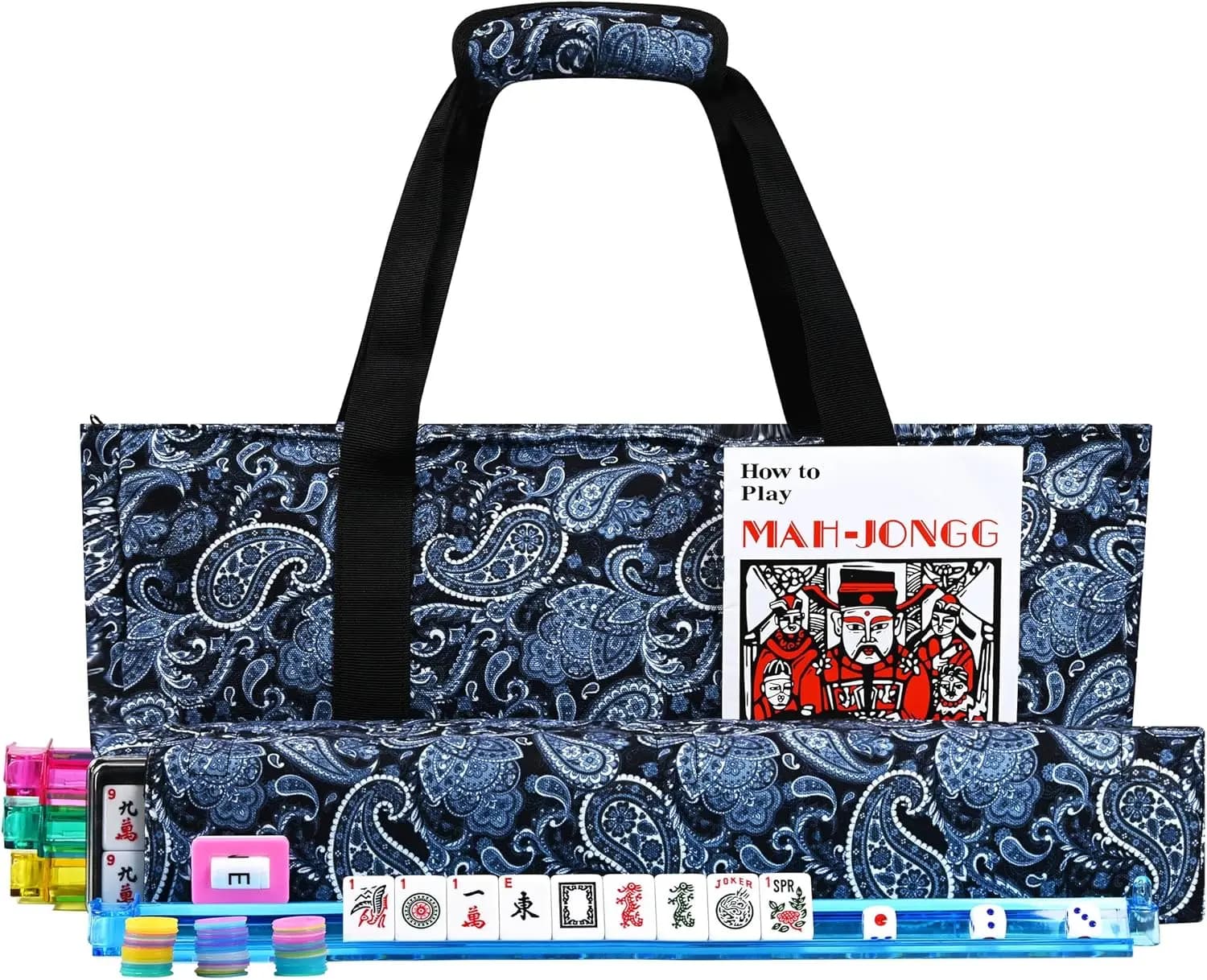 Set Completo di Mahjong Americano con 166 Tessere, 4 Supporti, Spingitori e Borsa Blu per il Trasporto